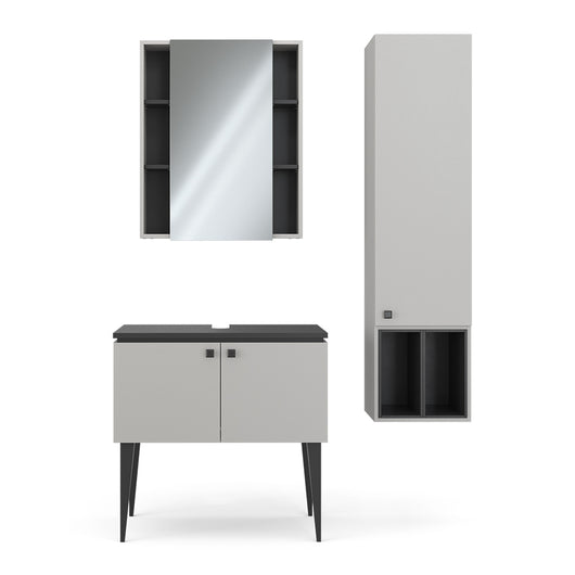 Vicco Set di mobili da bagno Grigio 3 parti, pensile 1 anta