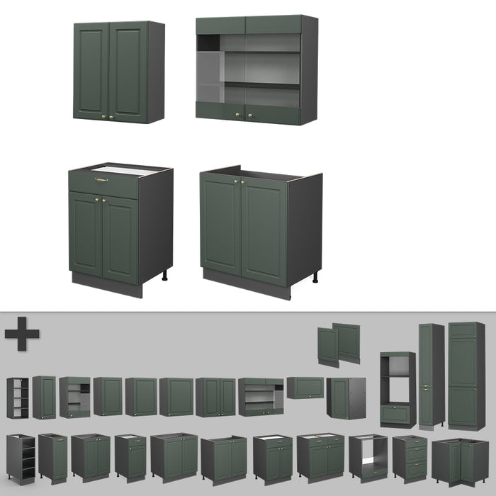 Vicco Cucina completa Verde-oro Country House/Antracite 140 cm , PL Marmo