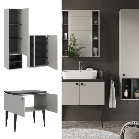 Vicco Set di mobili da bagno Grigio 3 parti, pensile 1 anta