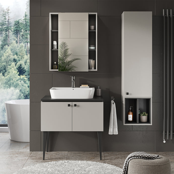 Vicco Set di mobili da bagno Grigio 3 parti, pensile 1 anta