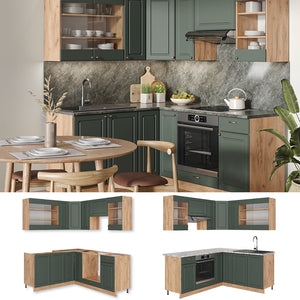 Vicco Cucina angolare completa Quercia verde-oro Country/oro Power 160 x 60 cm senza piano di lavoro