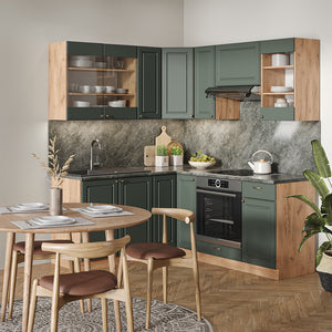 Vicco Cucina angolare completa Quercia verde-oro Country/oro Power 160 x 60 cm senza piano di lavoro