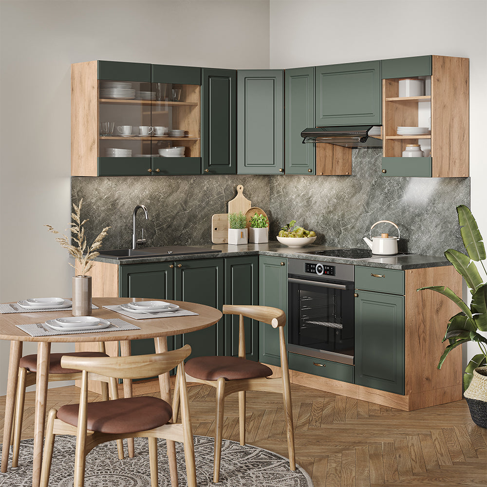 Vicco Cucina angolare completa Quercia verde-oro Country/oro Power 160 x 190 cm , PL Antracite