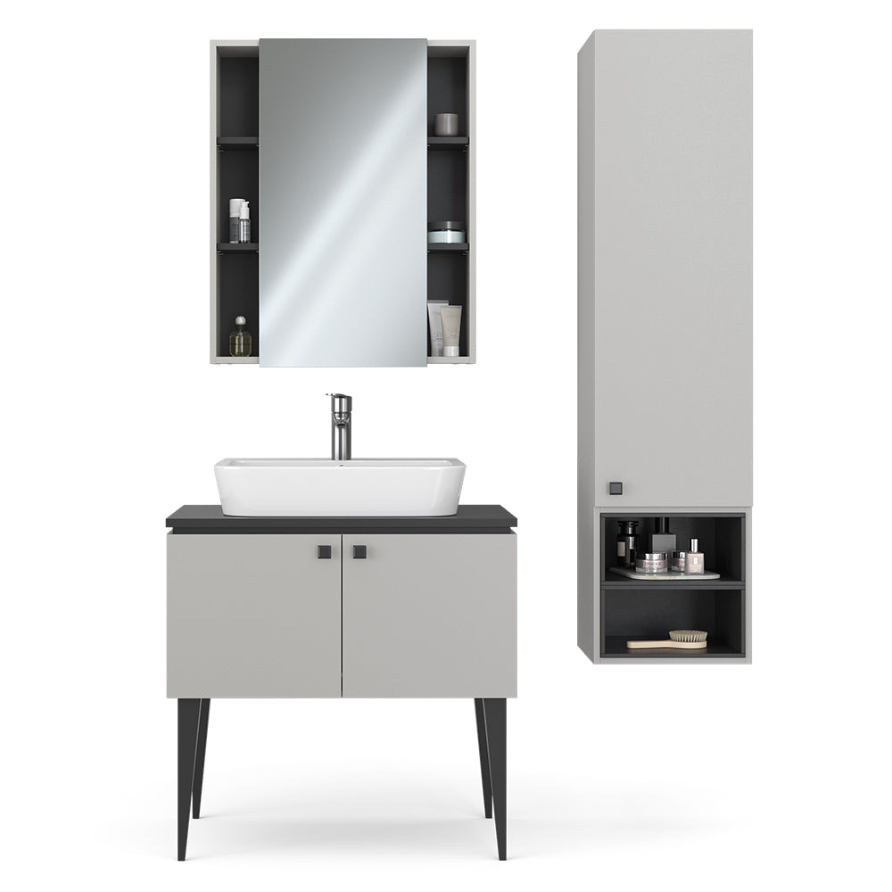 Vicco Set di mobili da bagno Grigio 3 parti, pensile 1 anta