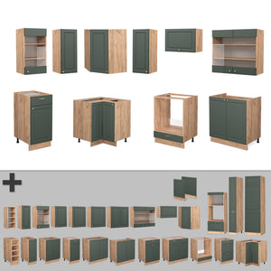 Vicco Cucina componibile Quercia verde-oro Country/oro Power 200 cm senza piano di lavoro