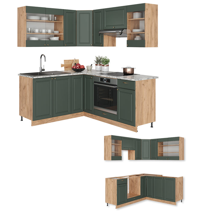 Vicco Cucina angolare completa Quercia verde-oro Country/oro Power 160 x 190 cm , PL Antracite