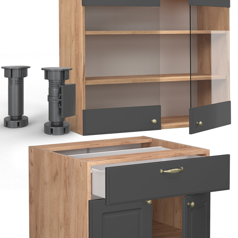 Vicco Cucina completa Antracite Country House/oro Kraft Oak 140 cm , PL Antracite