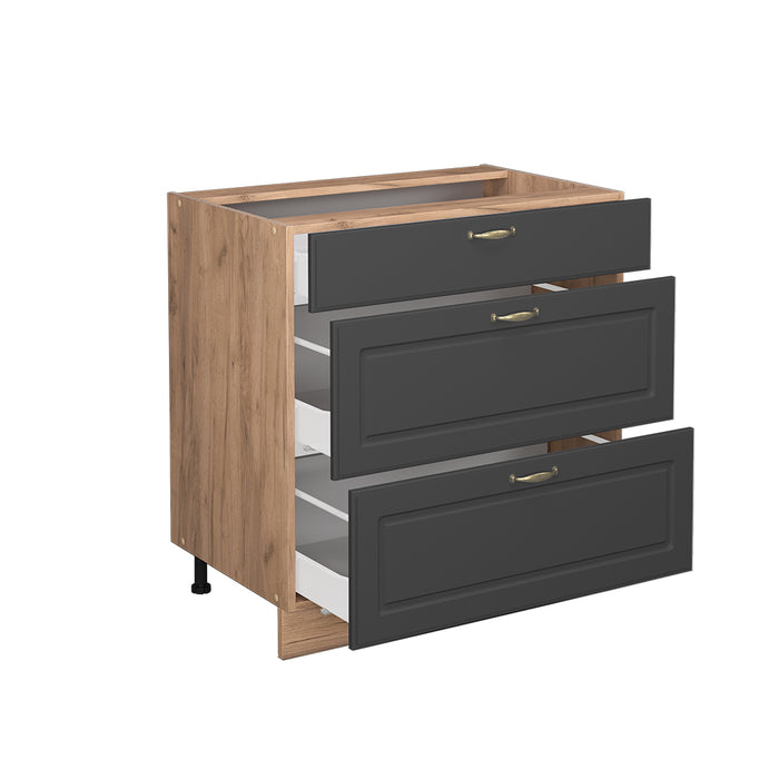 Vicco Mobiletto base per cucina Antracite-oro 80 cm con 3 cassetti, senza piano di lavoro
