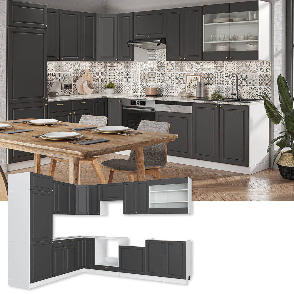 Vicco Cucina angolare completa Antracite-Oro/Bianco 227 x 287 cm , PL Rovere