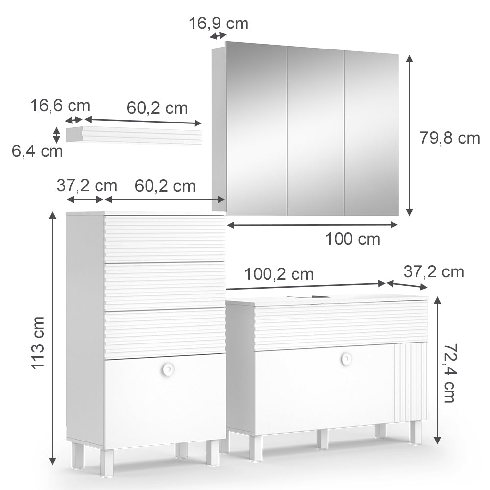 Vicco Set di mobili da bagno Bianco 3 parti, con mobile midi