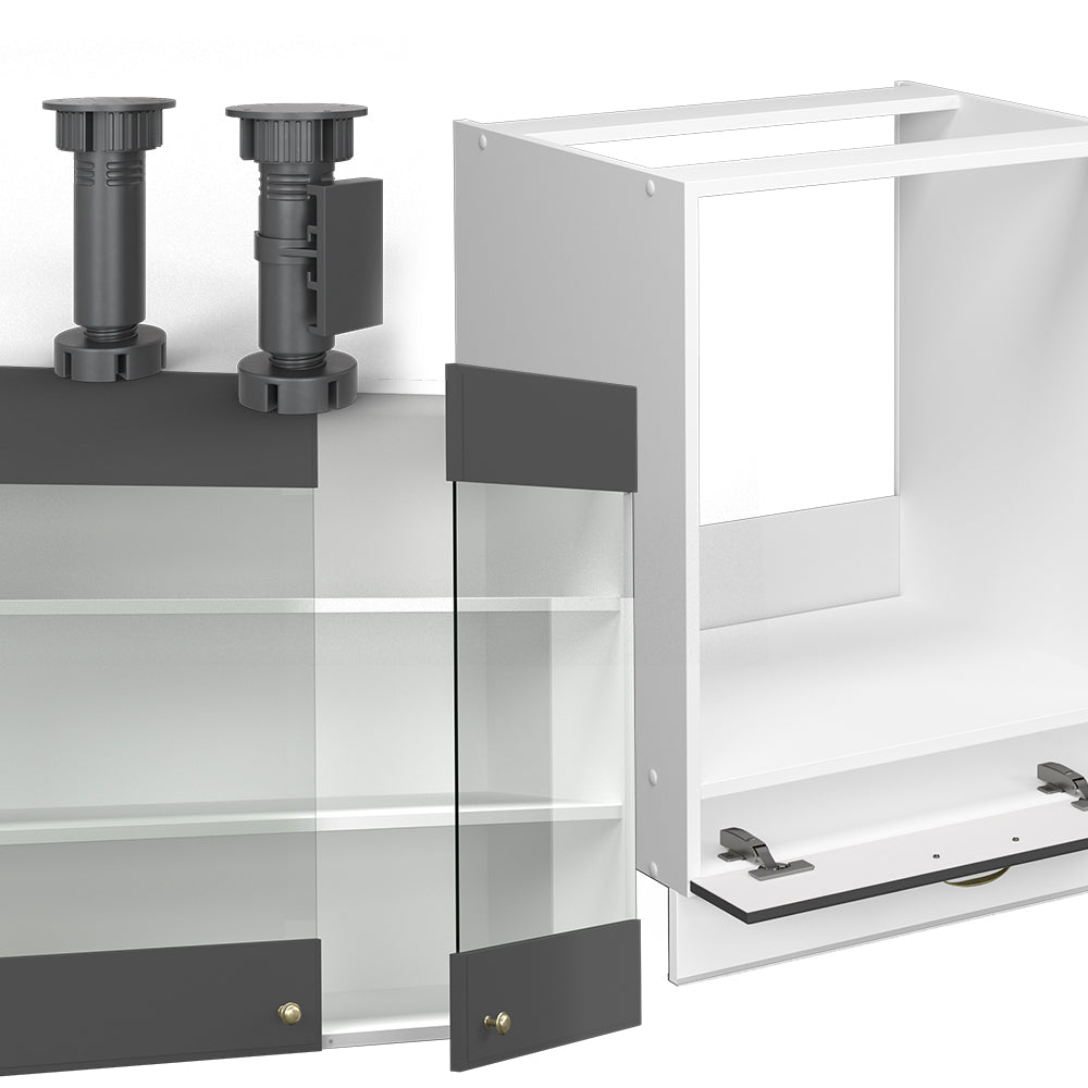 Vicco Cucina angolare completa Antracite-Oro/Bianco 227 x 60 cm senza piano di lavoro