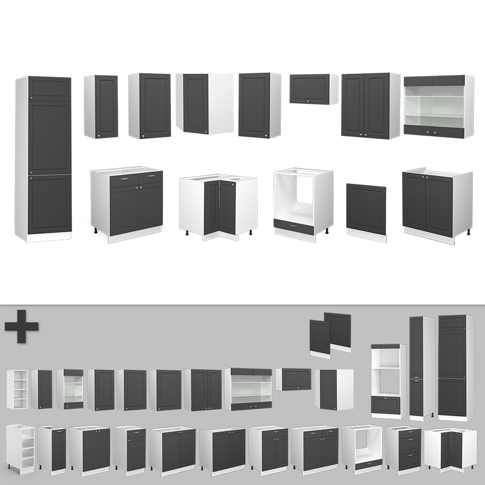 Vicco Cucina angolare completa Antracite-Oro/Bianco 227 x 60 cm senza piano di lavoro