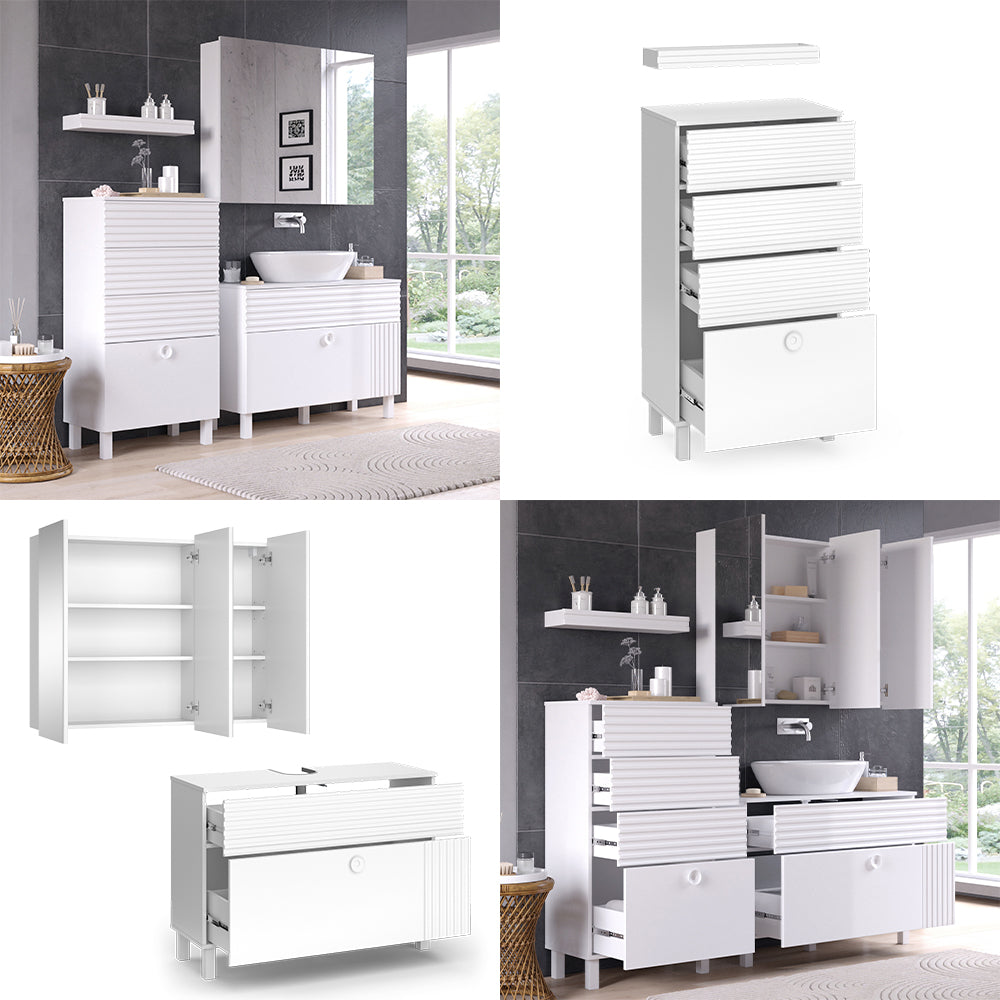 Vicco Set di mobili da bagno Bianco 3 parti, con mobile midi