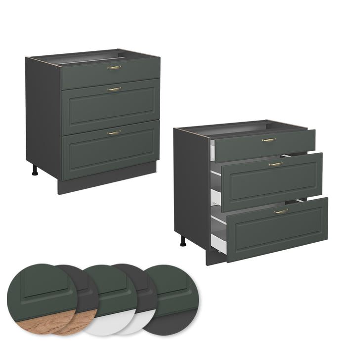 Vicco Mobiletto base per cucina Verde-oro Country House 80 cm con 3 cassetti, senza piano di lavoro