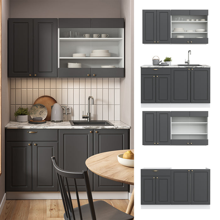 Vicco Cucina completa Antracite-Oro/Bianco 140 cm , PL Marmo