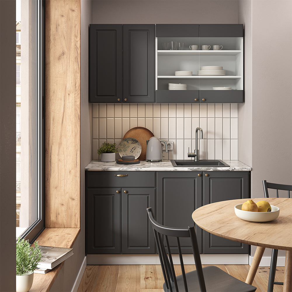 Vicco Cucina completa Antracite-Oro/Bianco 140 cm senza piano di lavoro