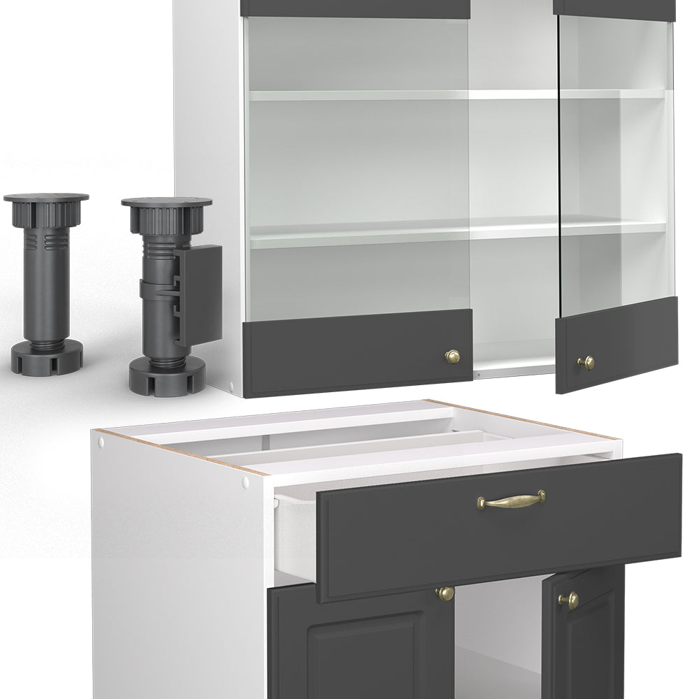 Vicco Cucina completa Antracite-Oro/Bianco 140 cm , PL Marmo