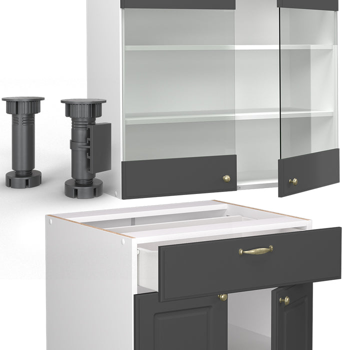 Vicco Cucina completa Antracite-Oro/Bianco 140 cm , PL Marmo