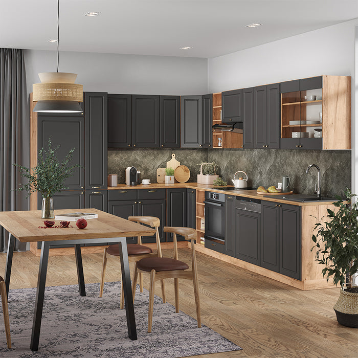 Vicco Cucina angolare completa Antracite Country House/oro Kraft Oak 347 x 257 cm , PL Marmo