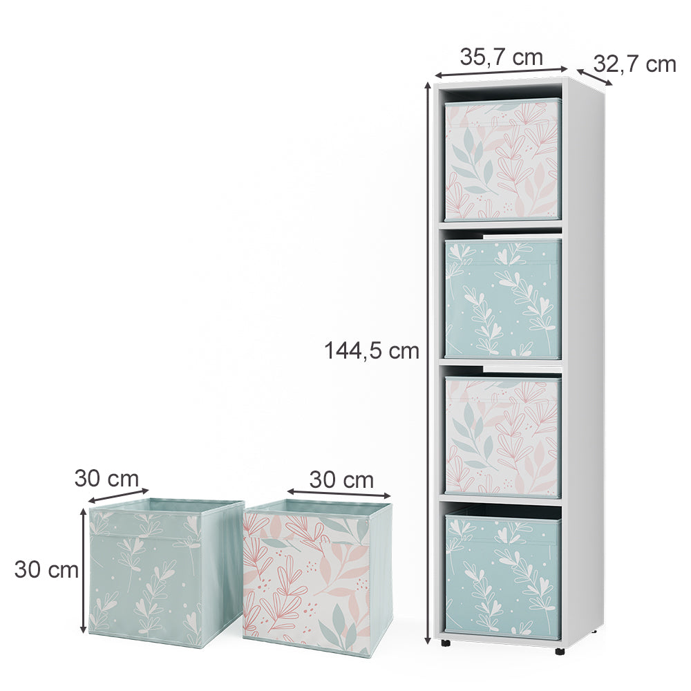 Vicco Scaffale Bianco 142.5 x 36.2 cm con 2 scatole pieghevoli opt.2