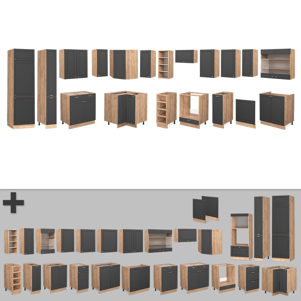 Vicco Cucina angolare completa Antracite Country House/oro Kraft Oak 347 x 257 cm , PL Marmo