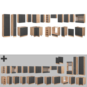 Vicco Cucina angolare completa Antracite Country House/oro Kraft Oak 347 x 257 cm , PL Marmo