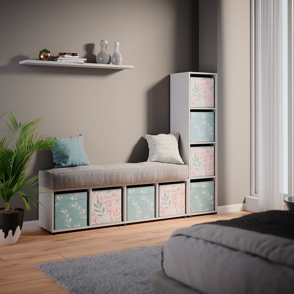 Vicco Scaffale Bianco 142.5 x 36.2 cm con 2 scatole pieghevoli opt.2