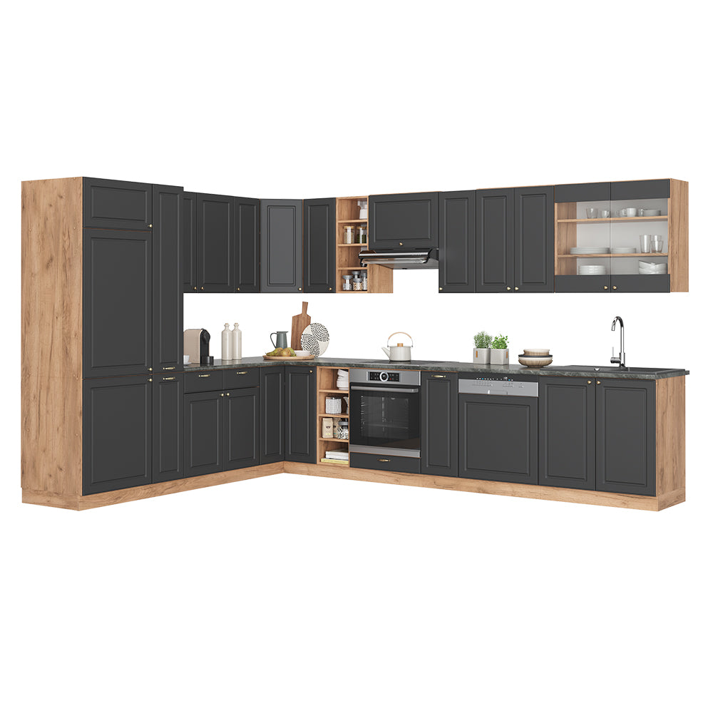Vicco Cucina angolare completa Antracite Country House/oro Kraft Oak 347 x 257 cm , PL Marmo