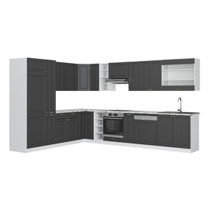 Vicco Cucina angolare completa Antracite casa di campagna/bianco 347 x 257 cm senza piano di lavoro