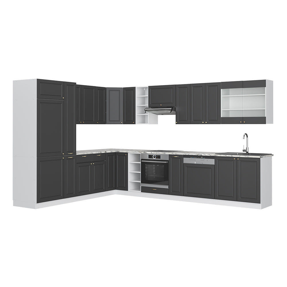 Vicco Cucina angolare completa Antracite-Oro/Bianco 347 x 257 cm , PL Marmo