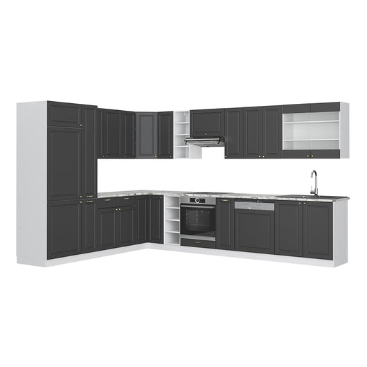 Vicco Cucina angolare completa Antracite-Oro/Bianco 347 x 257 cm , PL Marmo