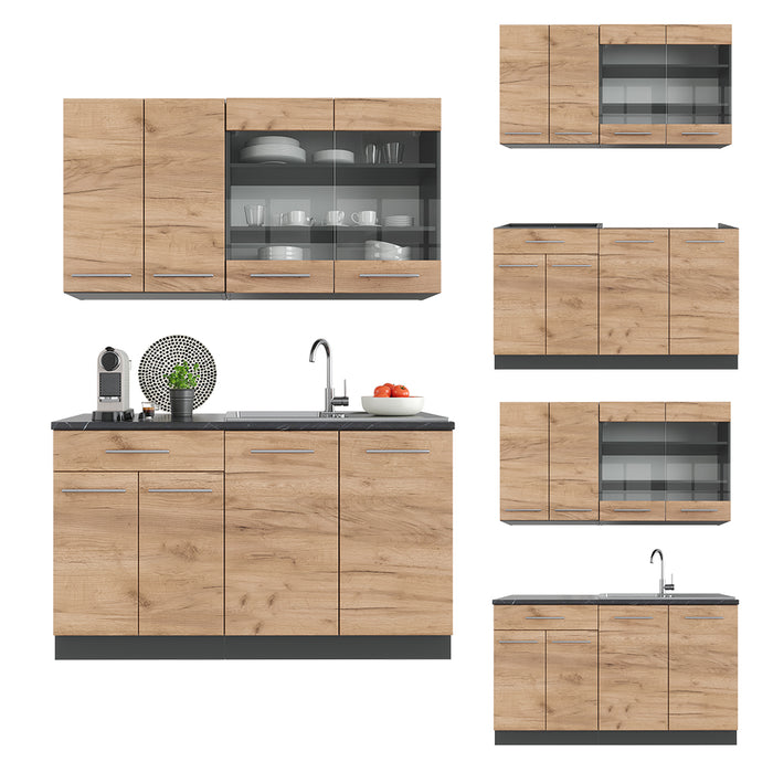 Vicco Cucina completa Quercia dorata/antracite 140 cm senza piano di lavoro