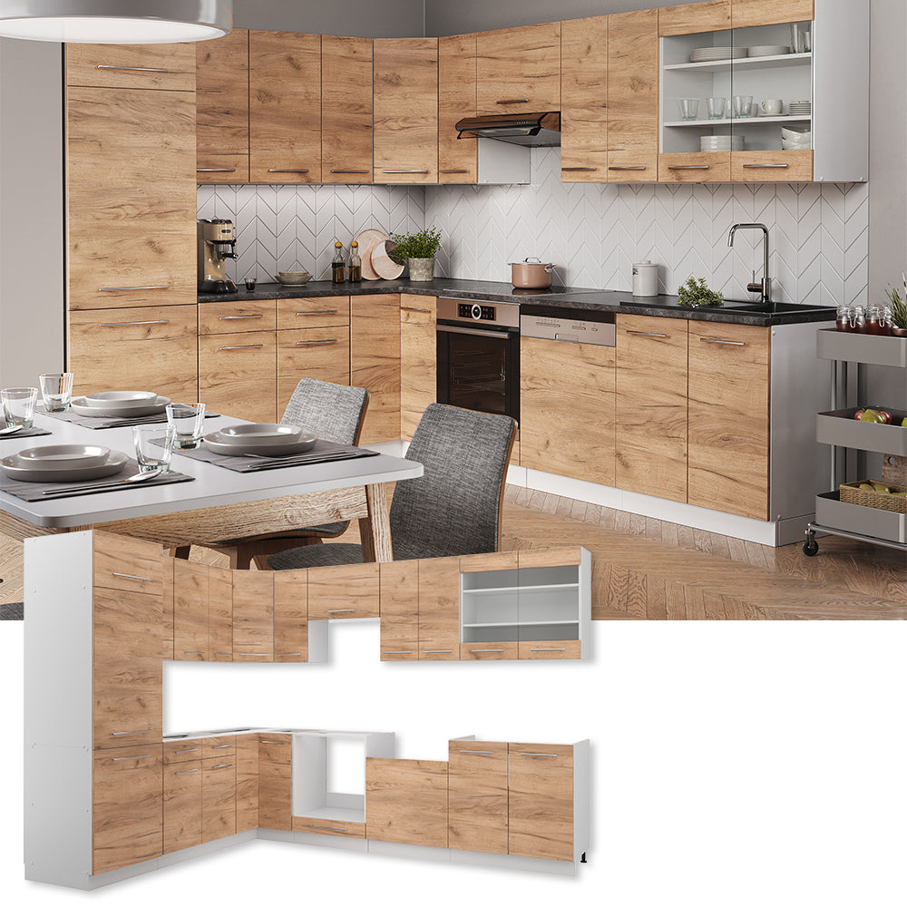 Vicco Cucina angolare completa Quercia dorata/bianco 227 x 287 cm , PL Rovere