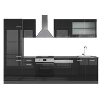 Vicco Cucina componibile Nero lucido/antracite 300 cm senza piano di lavoro