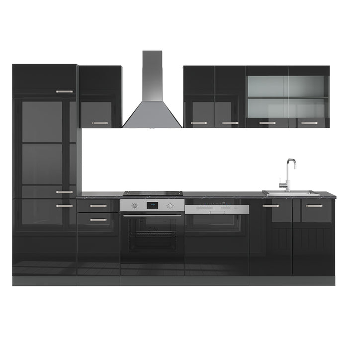Vicco Cucina componibile Nero lucido/antracite 300 cm senza piano di lavoro