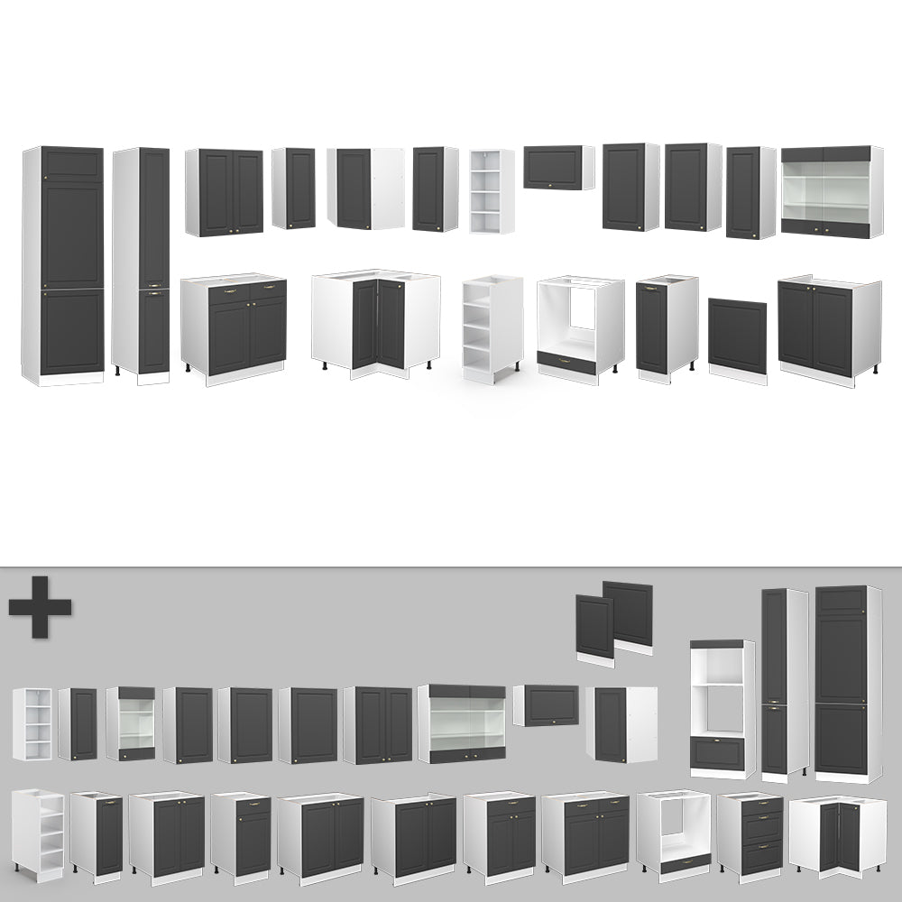 Vicco Cucina angolare completa Antracite casa di campagna/bianco 347 x 257 cm senza piano di lavoro