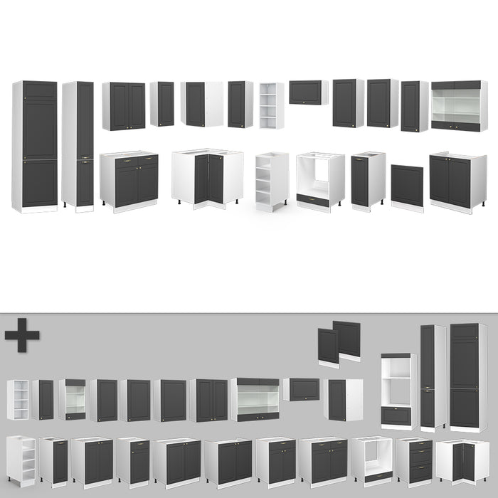 Vicco Cucina angolare completa Antracite casa di campagna/bianco 347 x 257 cm senza piano di lavoro