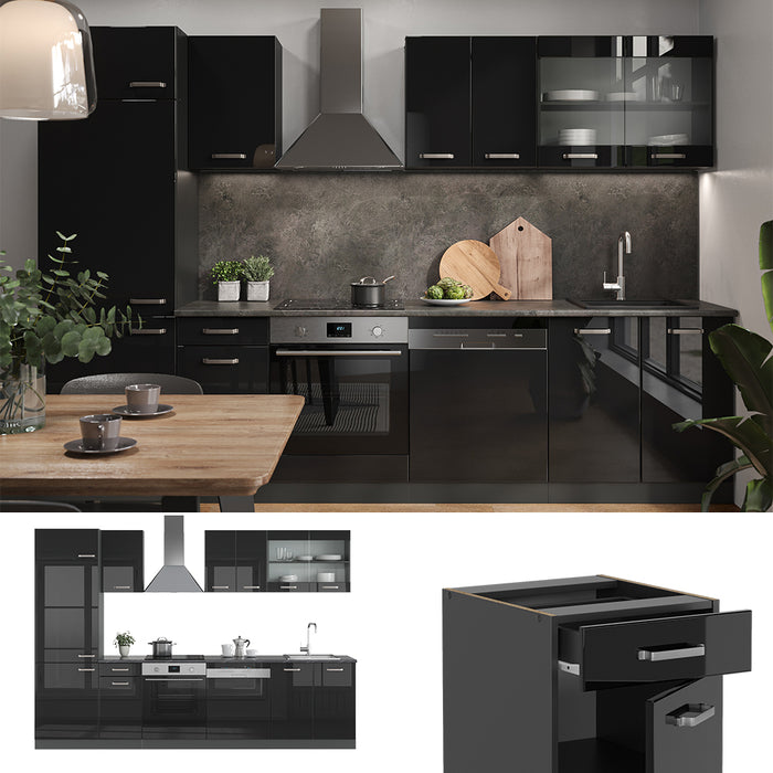 Vicco Cucina componibile Nero lucido/antracite 300 cm , PL Antracite