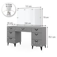 Vicco Tavolo da toeletta Grigio 150 cm con illuminazione a LED