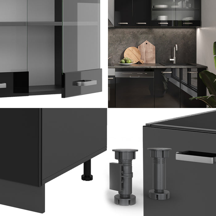 Vicco Cucina componibile Nero lucido/antracite 300 cm senza piano di lavoro