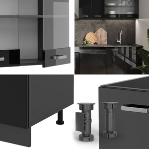 Vicco Cucina componibile Nero lucido/antracite 300 cm , PL Rovere