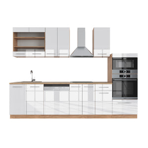 Vicco Cucina componibile Bianco lucido/oro power oak 300 cm con armadio alto, PL Rovere