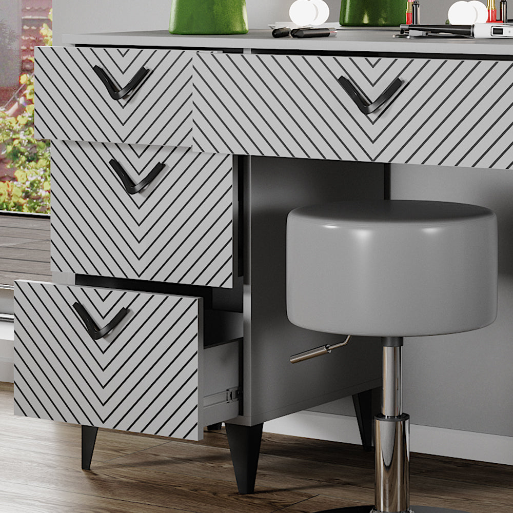 Vicco Tavolo da toeletta Grigio 150 cm con illuminazione LED e sgabello