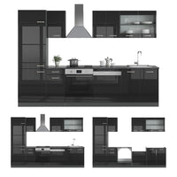Vicco Cucina componibile Nero lucido/antracite 300 cm senza piano di lavoro
