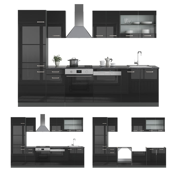 Vicco Cucina componibile Nero lucido/antracite 300 cm , PL Rovere
