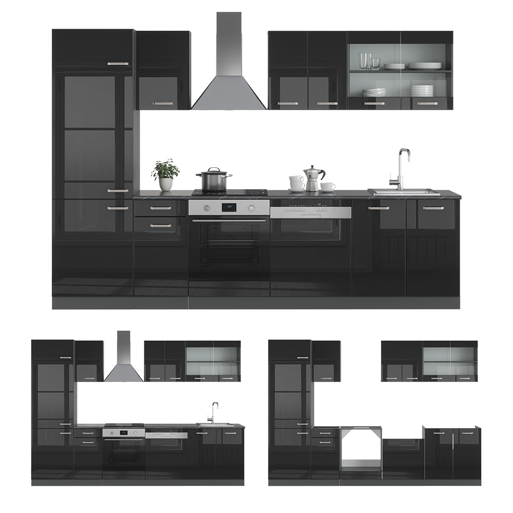 Vicco Cucina componibile Nero lucido/antracite 300 cm , PL Antracite
