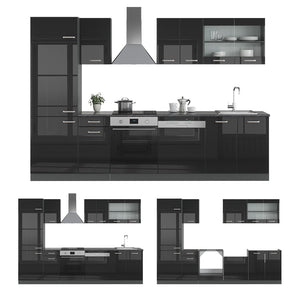 Vicco Cucina componibile Nero lucido/antracite 300 cm , PL Antracite