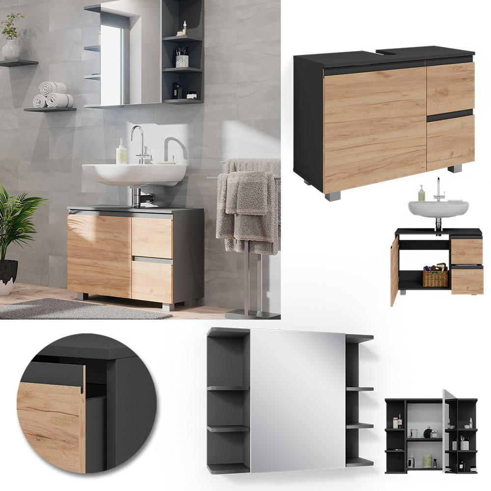 Vicco Set mobili bagno Grigio 2 parti