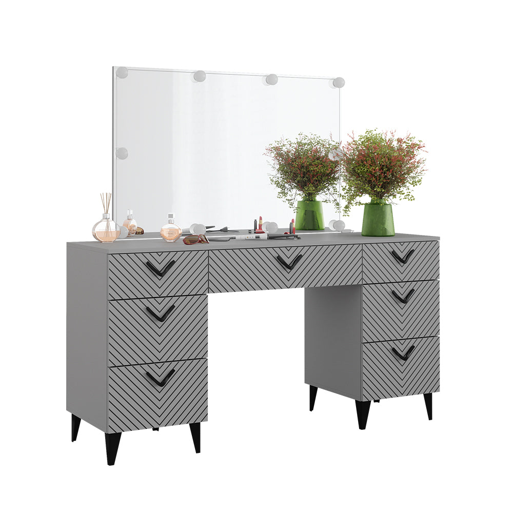 Vicco Tavolo da toeletta Grigio 150 cm con illuminazione a LED