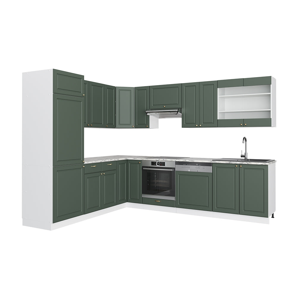 Vicco Cucina angolare completa Verde-oro Country House/Bianco 227 x 287 cm , PL Marmo